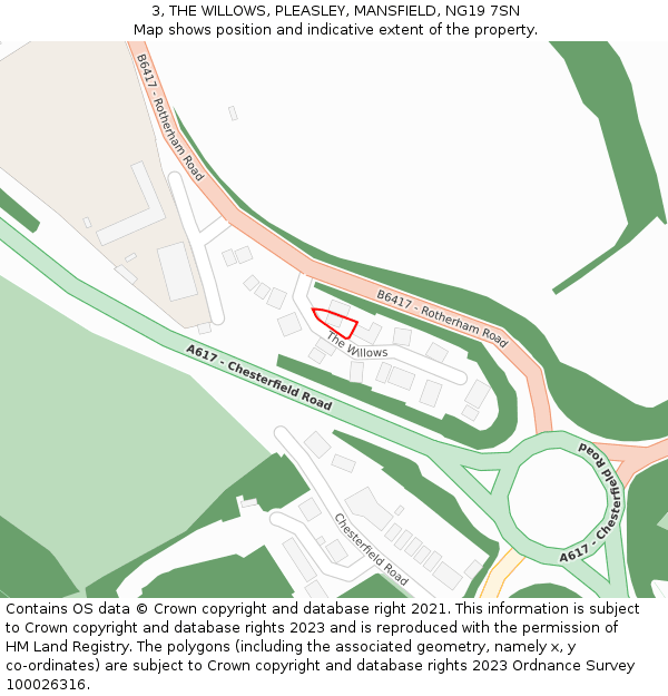 3, THE WILLOWS, PLEASLEY, MANSFIELD, NG19 7SN: Location map and indicative extent of plot