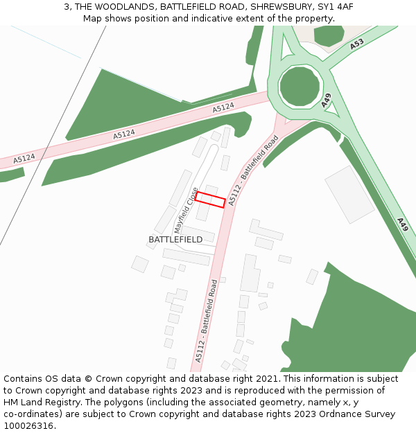 3, THE WOODLANDS, BATTLEFIELD ROAD, SHREWSBURY, SY1 4AF: Location map and indicative extent of plot