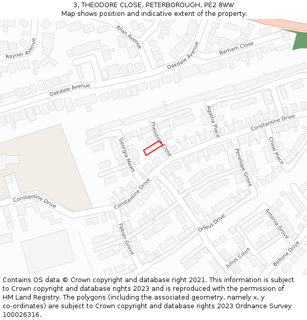 3, THEODORE CLOSE, PETERBOROUGH, PE2 8WW: Location map and indicative extent of plot