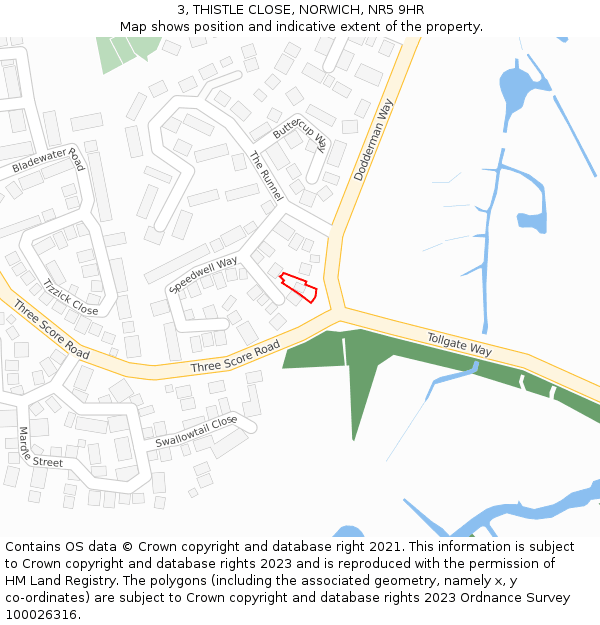 3, THISTLE CLOSE, NORWICH, NR5 9HR: Location map and indicative extent of plot