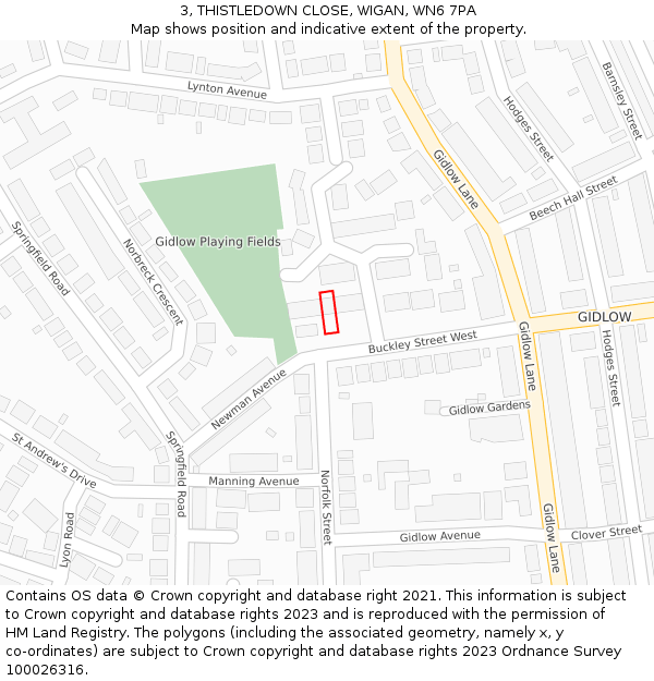 3, THISTLEDOWN CLOSE, WIGAN, WN6 7PA: Location map and indicative extent of plot