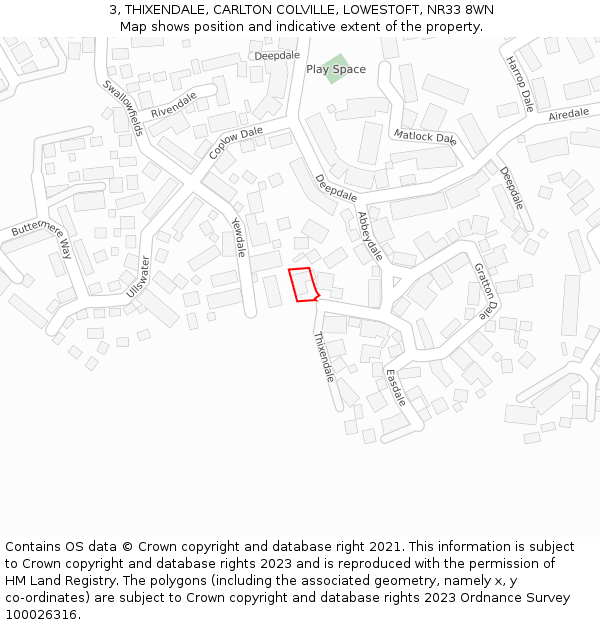 3, THIXENDALE, CARLTON COLVILLE, LOWESTOFT, NR33 8WN: Location map and indicative extent of plot