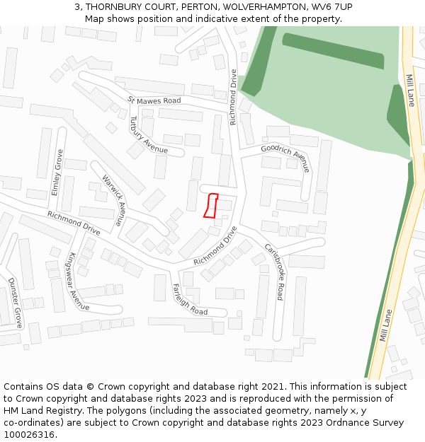 3, THORNBURY COURT, PERTON, WOLVERHAMPTON, WV6 7UP: Location map and indicative extent of plot