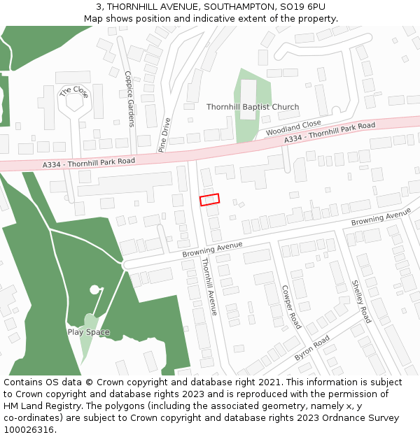 3, THORNHILL AVENUE, SOUTHAMPTON, SO19 6PU: Location map and indicative extent of plot