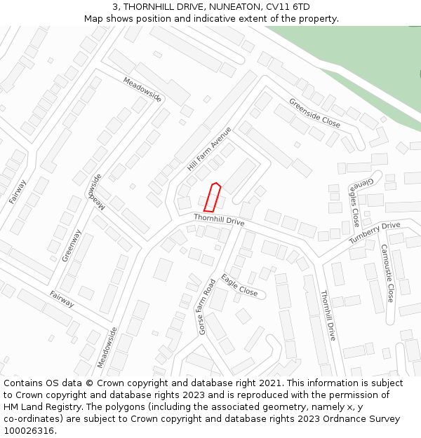 3, THORNHILL DRIVE, NUNEATON, CV11 6TD: Location map and indicative extent of plot