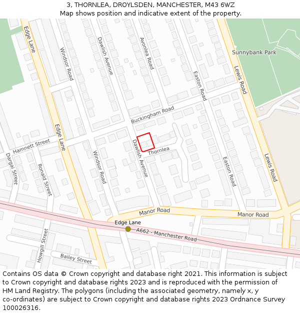 3, THORNLEA, DROYLSDEN, MANCHESTER, M43 6WZ: Location map and indicative extent of plot