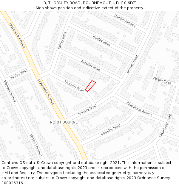 3, THORNLEY ROAD, BOURNEMOUTH, BH10 6DZ: Location map and indicative extent of plot