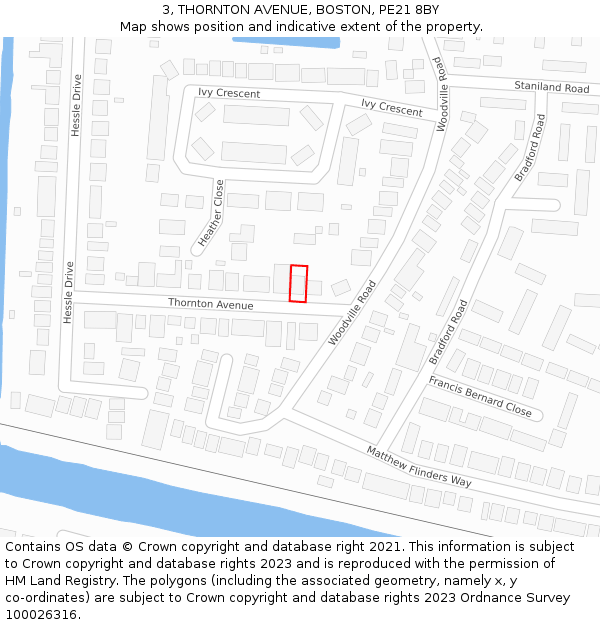 3, THORNTON AVENUE, BOSTON, PE21 8BY: Location map and indicative extent of plot