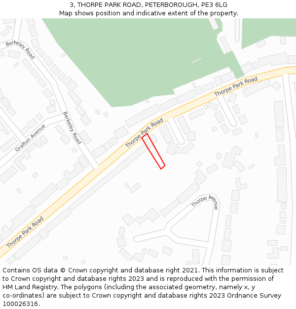 3, THORPE PARK ROAD, PETERBOROUGH, PE3 6LG: Location map and indicative extent of plot