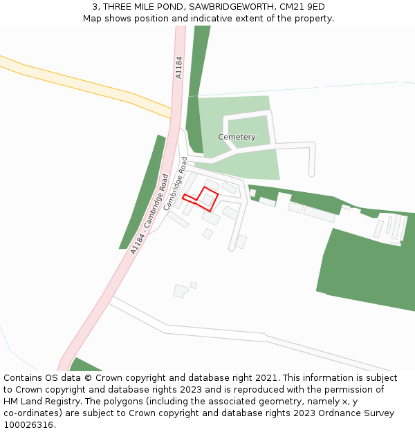 3, THREE MILE POND, SAWBRIDGEWORTH, CM21 9ED: Location map and indicative extent of plot