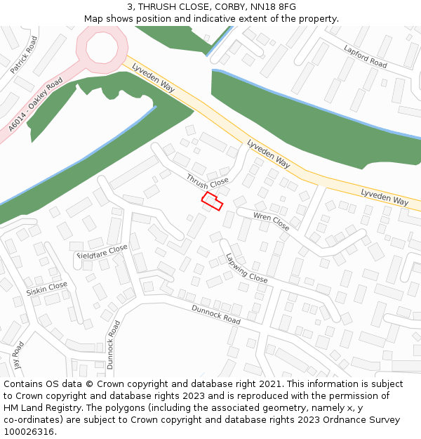 3, THRUSH CLOSE, CORBY, NN18 8FG: Location map and indicative extent of plot