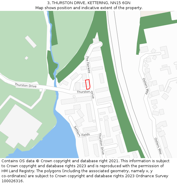 3, THURSTON DRIVE, KETTERING, NN15 6GN: Location map and indicative extent of plot