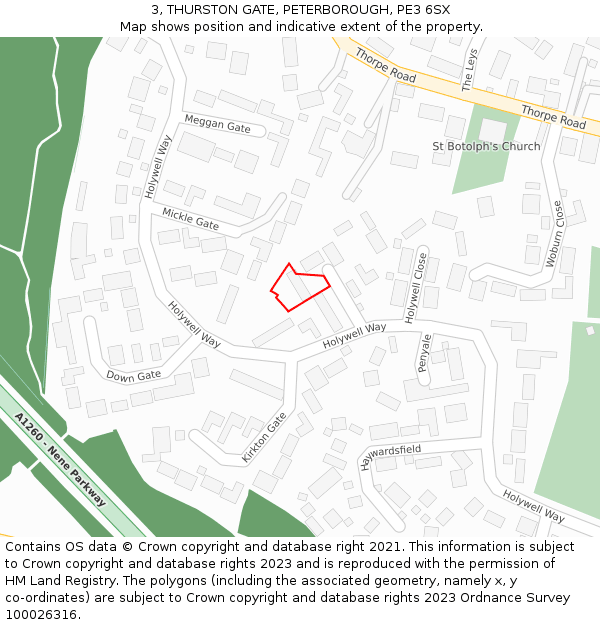 3, THURSTON GATE, PETERBOROUGH, PE3 6SX: Location map and indicative extent of plot
