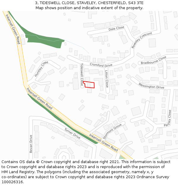 3, TIDESWELL CLOSE, STAVELEY, CHESTERFIELD, S43 3TE: Location map and indicative extent of plot