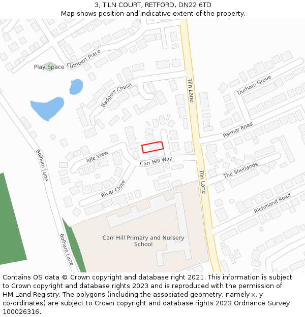 3, TILN COURT, RETFORD, DN22 6TD: Location map and indicative extent of plot