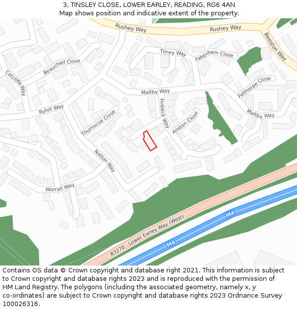 3, TINSLEY CLOSE, LOWER EARLEY, READING, RG6 4AN: Location map and indicative extent of plot