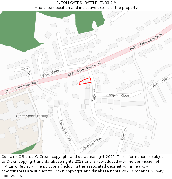 3, TOLLGATES, BATTLE, TN33 0JA: Location map and indicative extent of plot