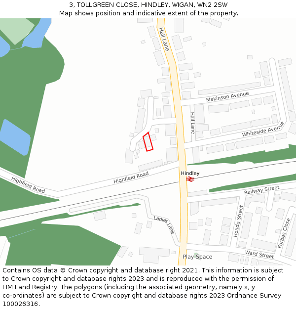 3, TOLLGREEN CLOSE, HINDLEY, WIGAN, WN2 2SW: Location map and indicative extent of plot
