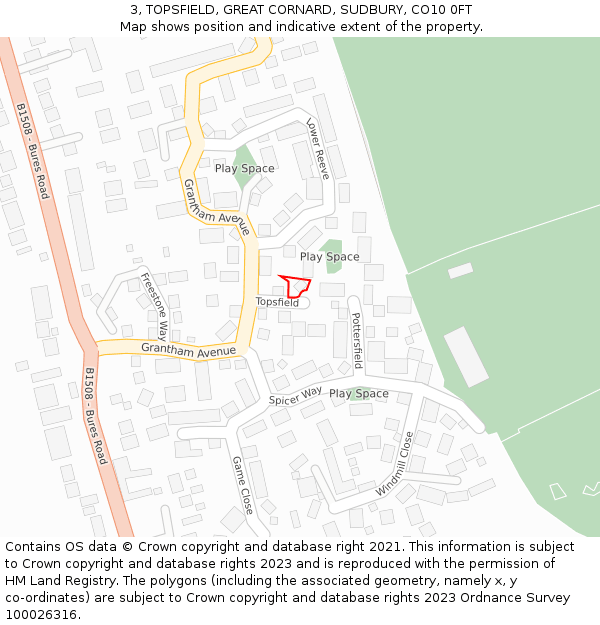 3, TOPSFIELD, GREAT CORNARD, SUDBURY, CO10 0FT: Location map and indicative extent of plot