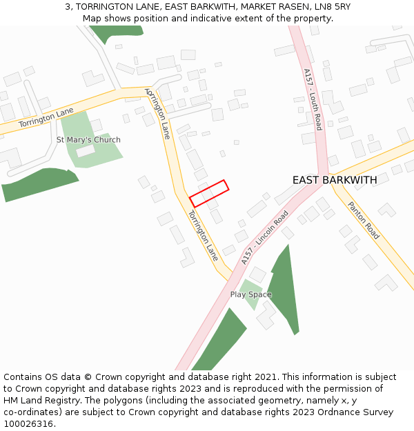 3, TORRINGTON LANE, EAST BARKWITH, MARKET RASEN, LN8 5RY: Location map and indicative extent of plot