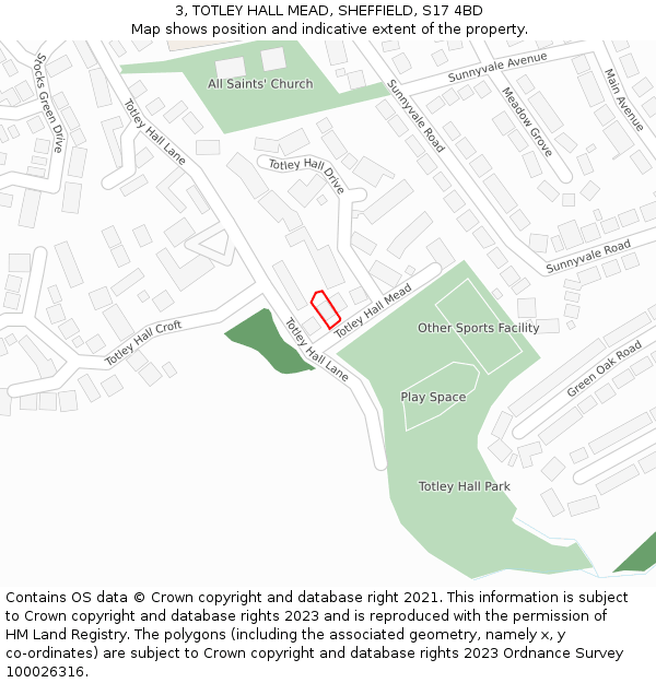 3, TOTLEY HALL MEAD, SHEFFIELD, S17 4BD: Location map and indicative extent of plot