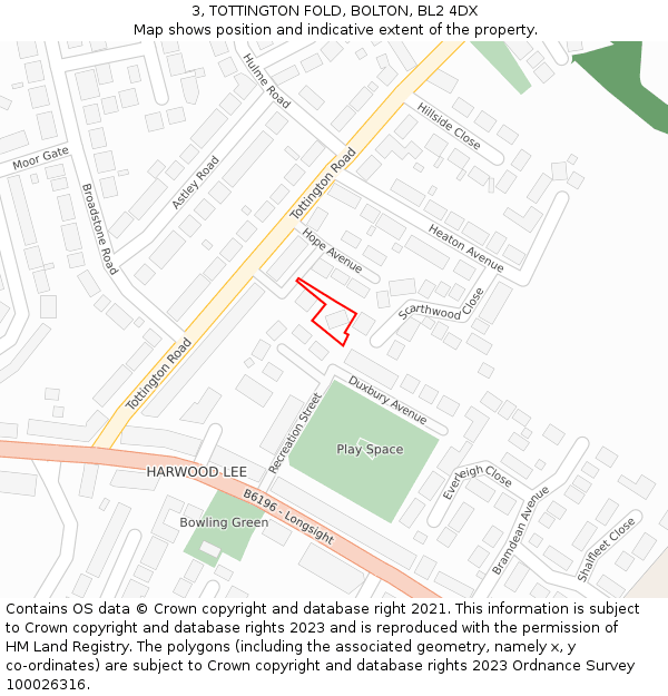3, TOTTINGTON FOLD, BOLTON, BL2 4DX: Location map and indicative extent of plot