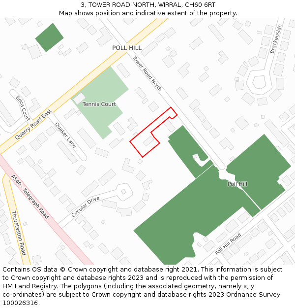 3, TOWER ROAD NORTH, WIRRAL, CH60 6RT: Location map and indicative extent of plot