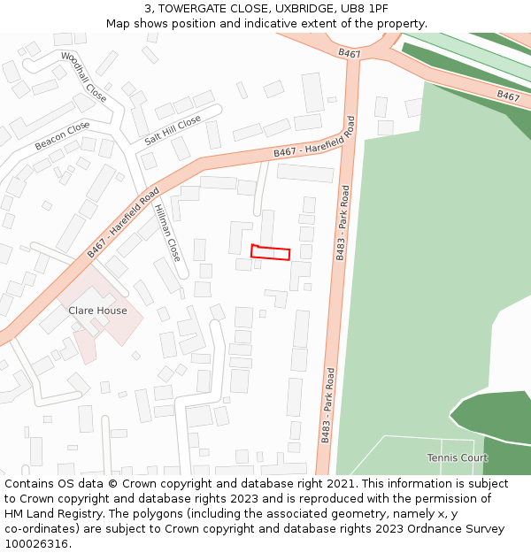 3, TOWERGATE CLOSE, UXBRIDGE, UB8 1PF: Location map and indicative extent of plot