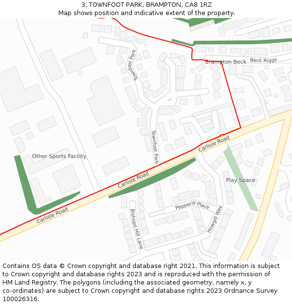 3, TOWNFOOT PARK, BRAMPTON, CA8 1RZ: Location map and indicative extent of plot