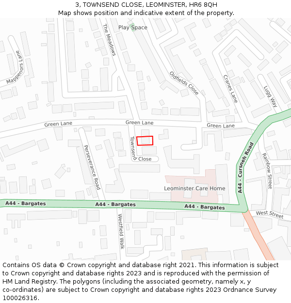 3, TOWNSEND CLOSE, LEOMINSTER, HR6 8QH: Location map and indicative extent of plot