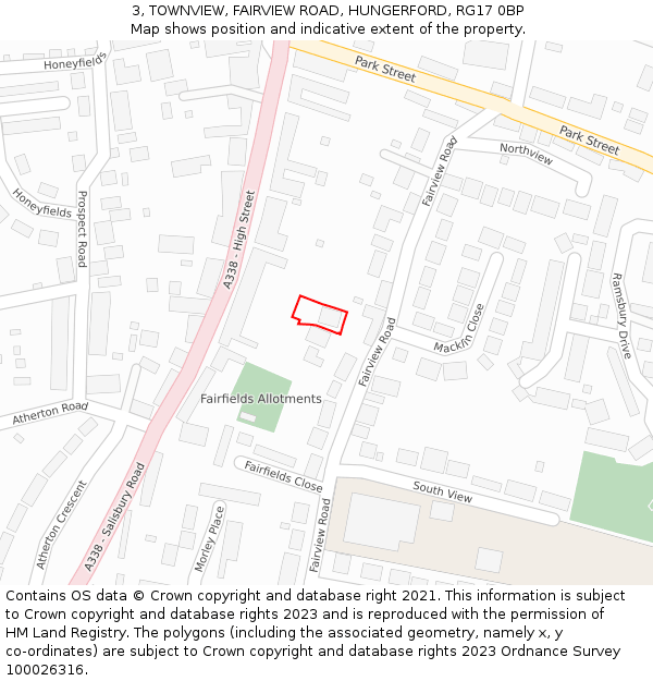 3, TOWNVIEW, FAIRVIEW ROAD, HUNGERFORD, RG17 0BP: Location map and indicative extent of plot