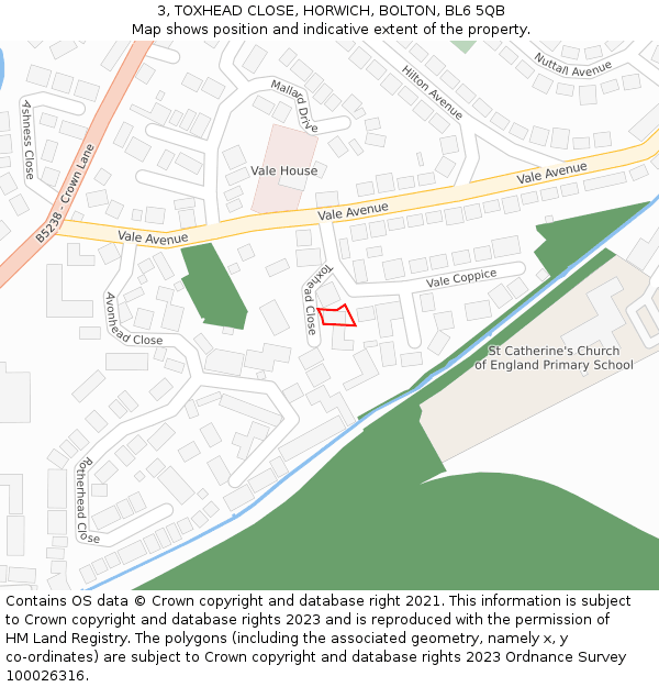 3, TOXHEAD CLOSE, HORWICH, BOLTON, BL6 5QB: Location map and indicative extent of plot