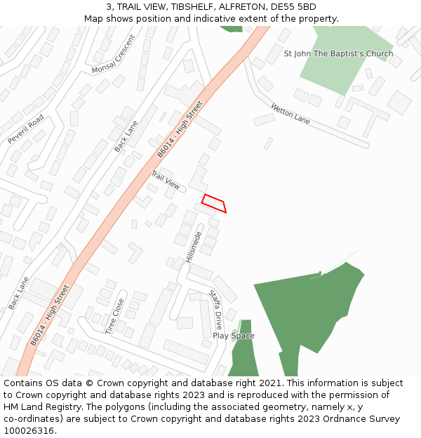 3, TRAIL VIEW, TIBSHELF, ALFRETON, DE55 5BD: Location map and indicative extent of plot