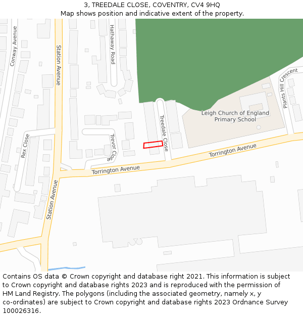 3, TREEDALE CLOSE, COVENTRY, CV4 9HQ: Location map and indicative extent of plot