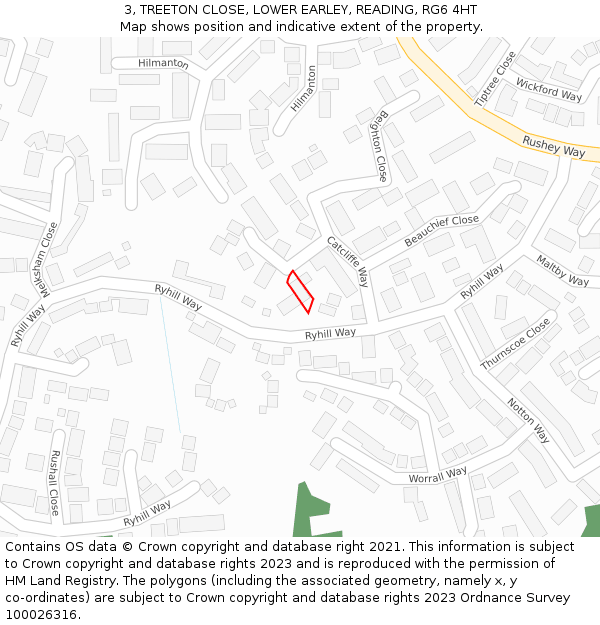 3, TREETON CLOSE, LOWER EARLEY, READING, RG6 4HT: Location map and indicative extent of plot
