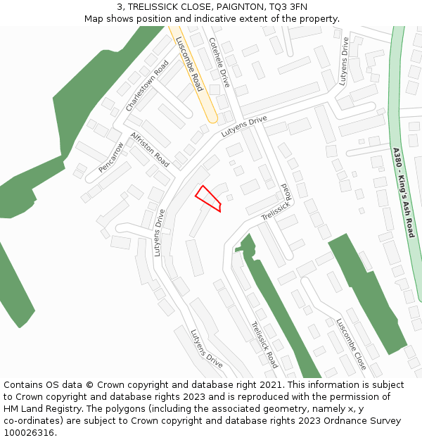 3, TRELISSICK CLOSE, PAIGNTON, TQ3 3FN: Location map and indicative extent of plot