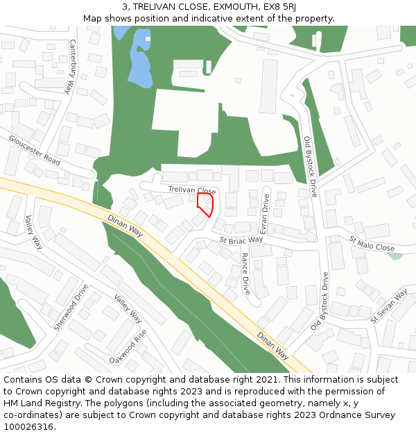 3, TRELIVAN CLOSE, EXMOUTH, EX8 5RJ: Location map and indicative extent of plot