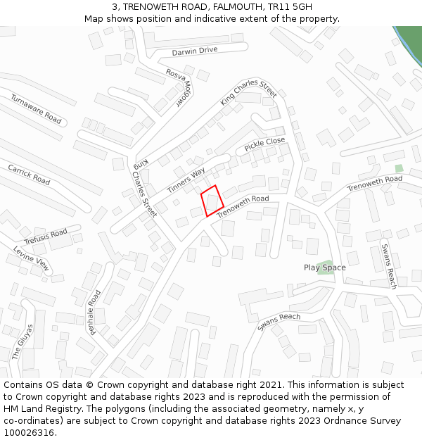 3, TRENOWETH ROAD, FALMOUTH, TR11 5GH: Location map and indicative extent of plot