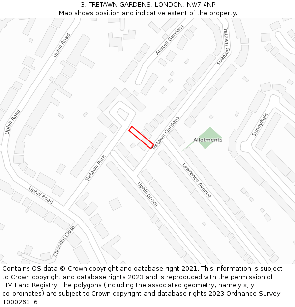 3, TRETAWN GARDENS, LONDON, NW7 4NP: Location map and indicative extent of plot