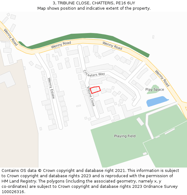 3, TRIBUNE CLOSE, CHATTERIS, PE16 6UY: Location map and indicative extent of plot