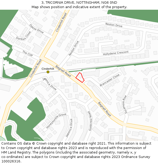 3, TRICORNIA DRIVE, NOTTINGHAM, NG6 0ND: Location map and indicative extent of plot