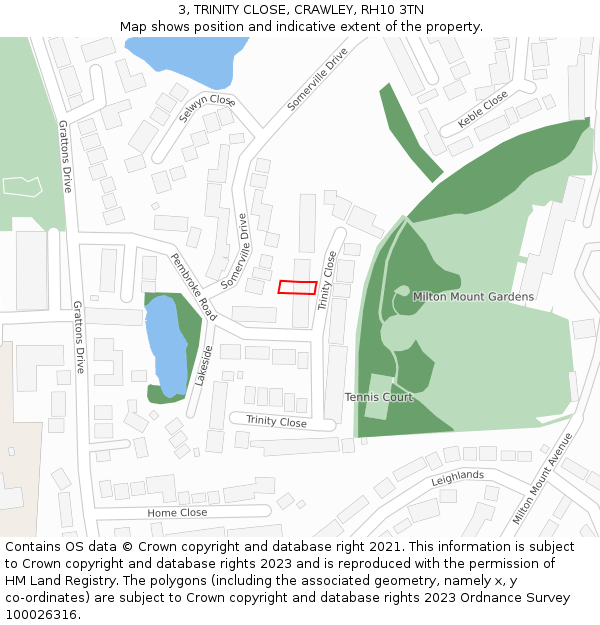 3, TRINITY CLOSE, CRAWLEY, RH10 3TN: Location map and indicative extent of plot