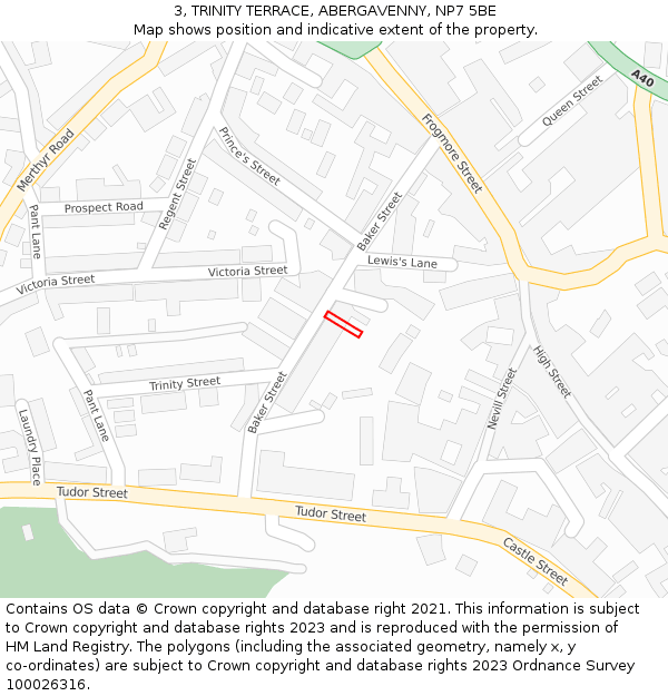 3, TRINITY TERRACE, ABERGAVENNY, NP7 5BE: Location map and indicative extent of plot