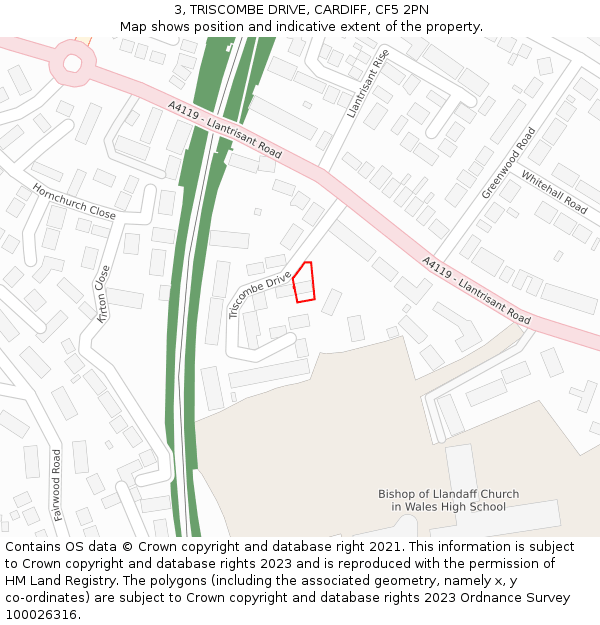 3, TRISCOMBE DRIVE, CARDIFF, CF5 2PN: Location map and indicative extent of plot