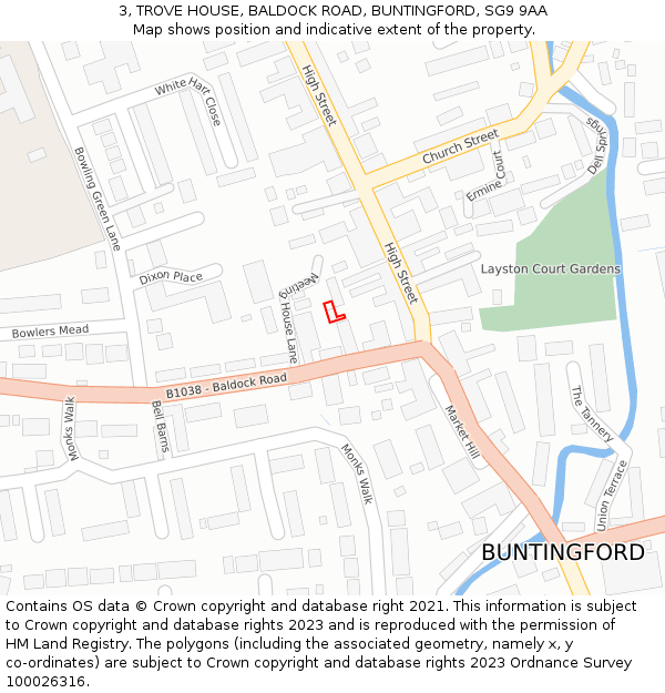 3, TROVE HOUSE, BALDOCK ROAD, BUNTINGFORD, SG9 9AA: Location map and indicative extent of plot