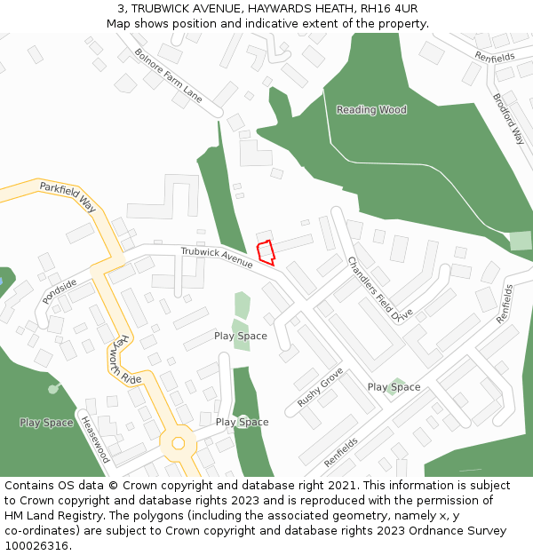 3, TRUBWICK AVENUE, HAYWARDS HEATH, RH16 4UR: Location map and indicative extent of plot