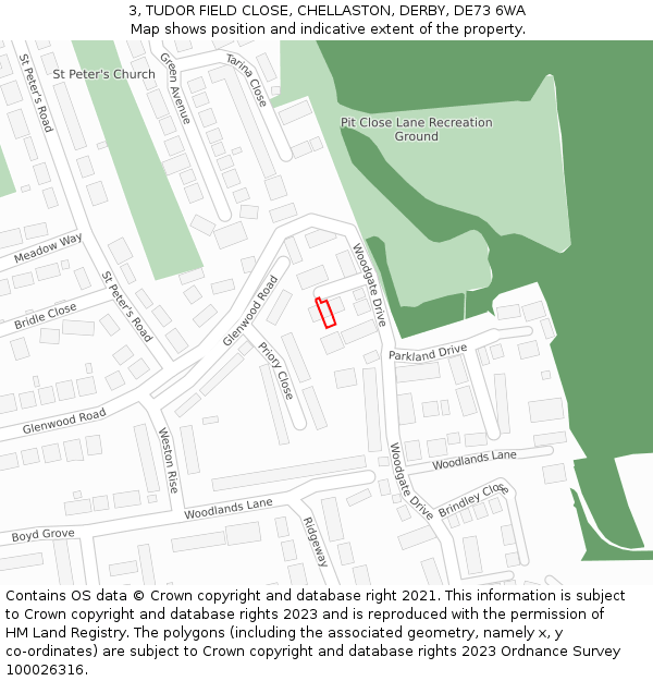 3, TUDOR FIELD CLOSE, CHELLASTON, DERBY, DE73 6WA: Location map and indicative extent of plot