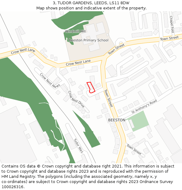 3, TUDOR GARDENS, LEEDS, LS11 8DW: Location map and indicative extent of plot