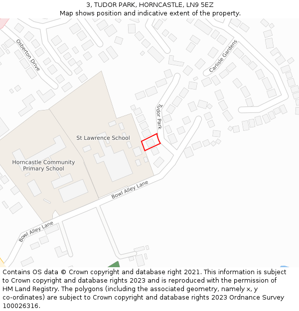 3, TUDOR PARK, HORNCASTLE, LN9 5EZ: Location map and indicative extent of plot