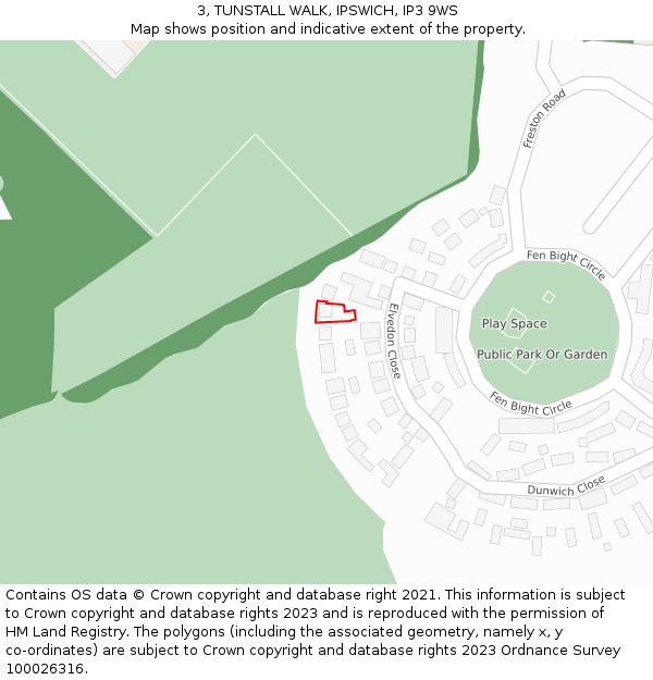 3, TUNSTALL WALK, IPSWICH, IP3 9WS: Location map and indicative extent of plot
